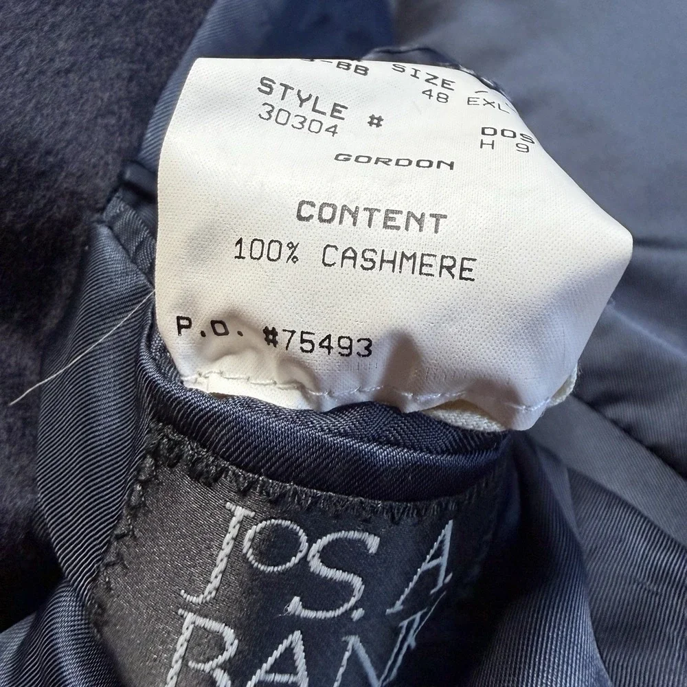 Jos A Bank 100% Cashmere Blazer Mens 48 EXL Blue Sport Coat‎ Suit Jacket Gordon